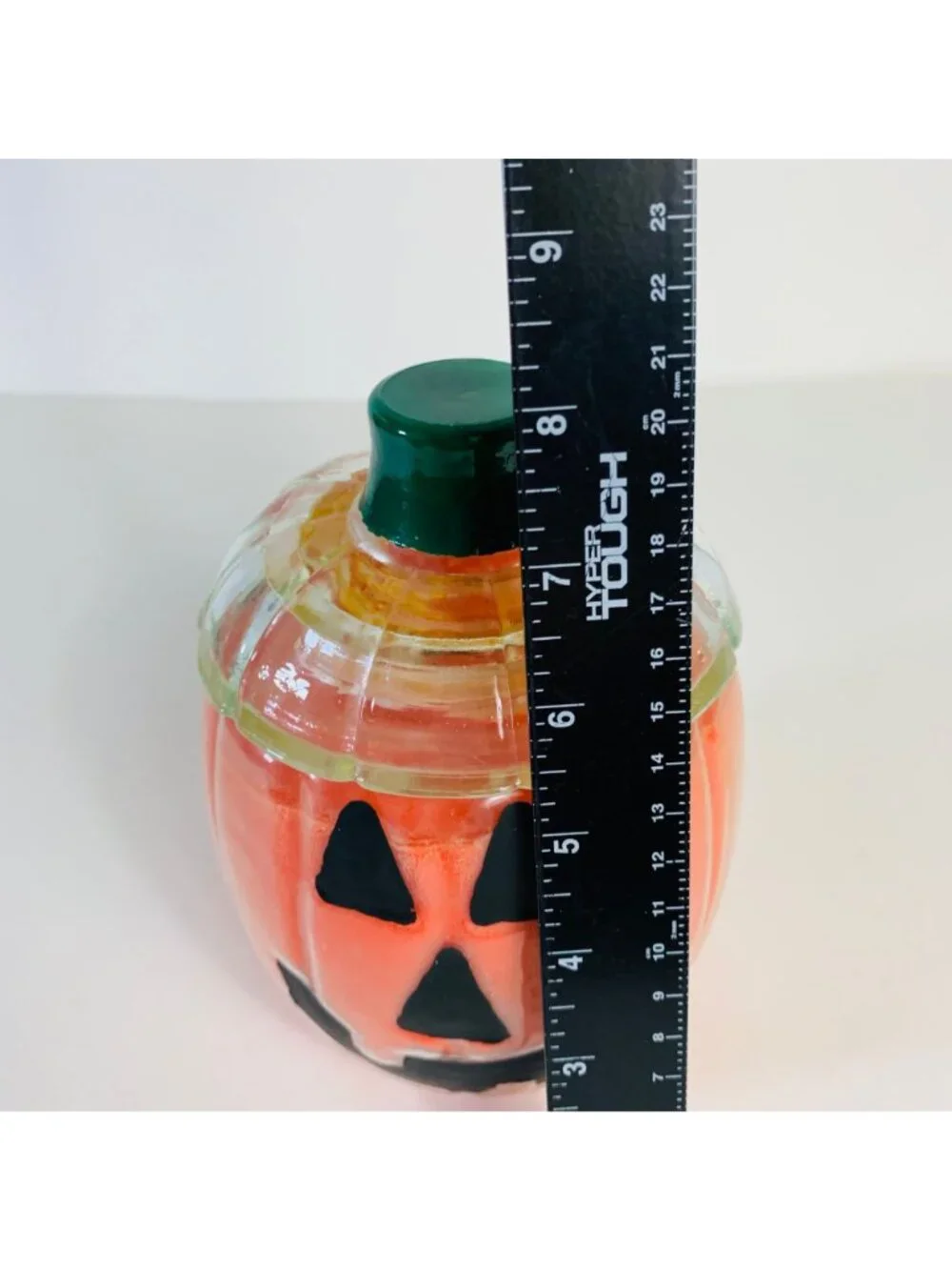 Halloween Glass Pumpkin Candle Glass VTG Jack O Lantern Jar Airtight Lid Decor